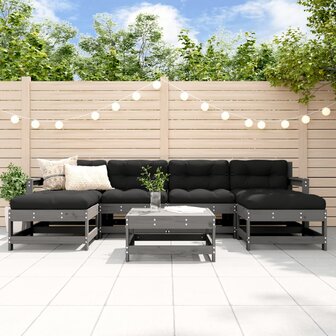 7-delige Loungeset met kussens massief hout grijs