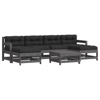 7-delige Loungeset met kussens massief hout grijs