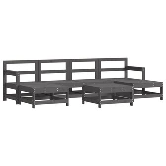 7-delige Loungeset met kussens massief hout grijs