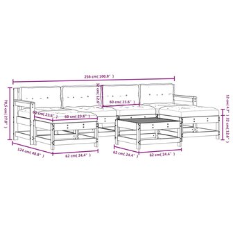 7-delige Loungeset met kussens massief hout grijs