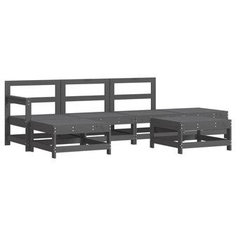 6-delige Loungeset met kussens massief hout grijs