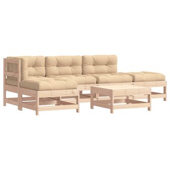 6-delige Loungeset met kussens massief hout