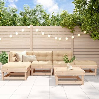 6-delige Loungeset met kussens massief hout