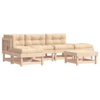 6-delige Loungeset met kussens massief hout