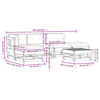 6-delige Loungeset met kussens massief hout