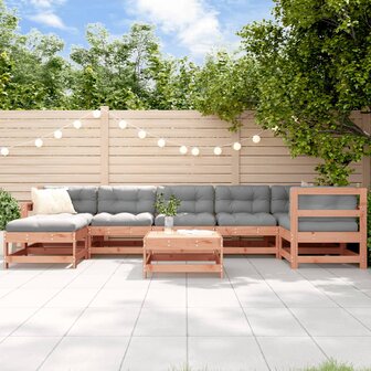 8-delige Loungeset met kussens massief douglashout
