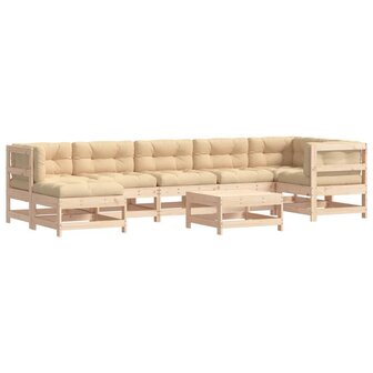 8-delige Loungeset met kussens massief hout