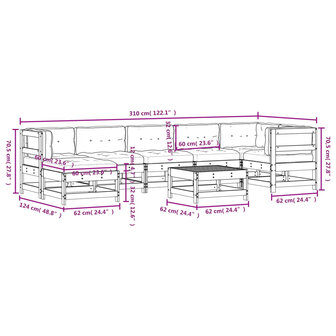 8-delige Loungeset met kussens massief hout