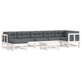 8-delige Loungeset met kussens massief hout wit