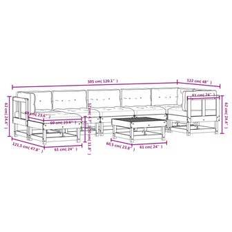 8-delige Loungeset met kussens massief hout wit