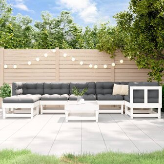 8-delige Loungeset met kussens massief hout wit