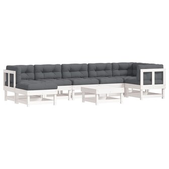 8-delige Loungeset met kussens massief hout wit