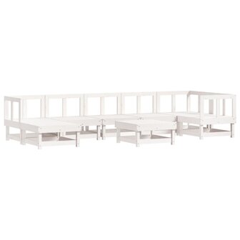 8-delige Loungeset met kussens massief hout wit