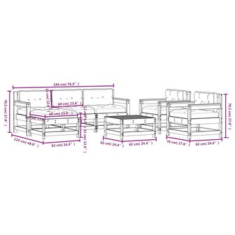 7-delige Loungeset met kussens massief douglashout