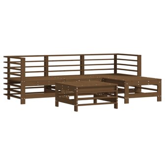 5-delige Loungeset met kussens massief hout honingbruin