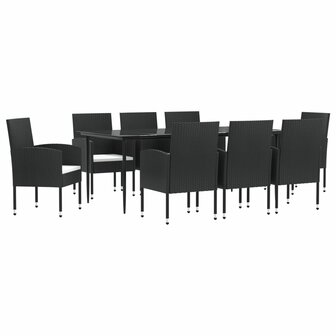 9-delige Tuinset poly rattan en staal zwart