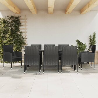9-delige Tuinset poly rattan en staal zwart