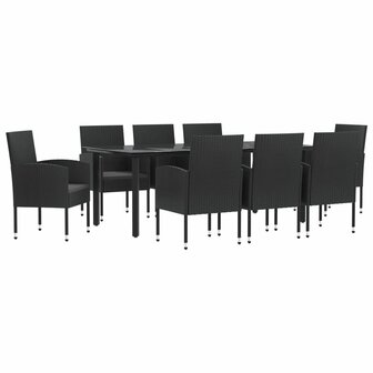 9-delige Tuinset poly rattan en staal zwart