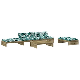 5-delige Loungeset met kussens ge&iuml;mpregneerd grenenhout