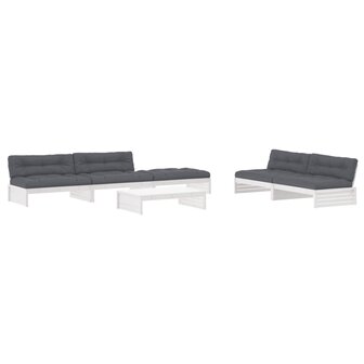 6-delige Loungeset met kussens massief hout wit