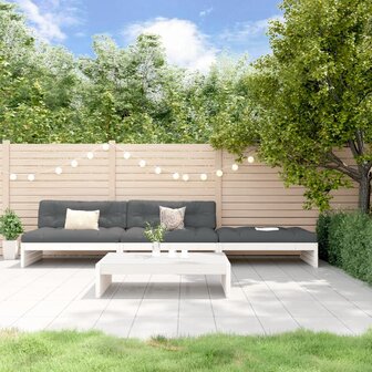 4-delige Loungeset met kussens massief hout wit