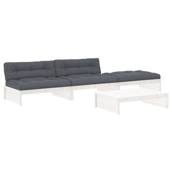 4-delige Loungeset met kussens massief hout wit