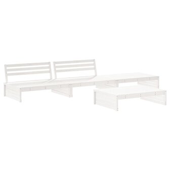 4-delige Loungeset met kussens massief hout wit