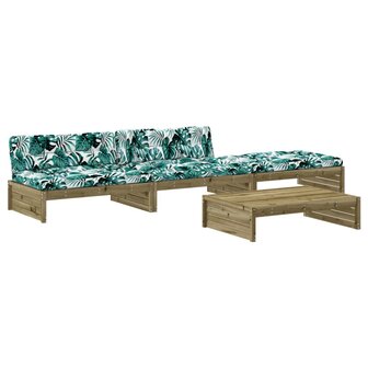 4-delige Loungeset met kussens ge&iuml;mpregneerd grenenhout