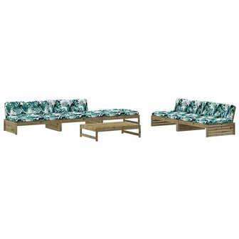 6-delige Loungeset met kussens ge&iuml;mpregneerd grenenhout