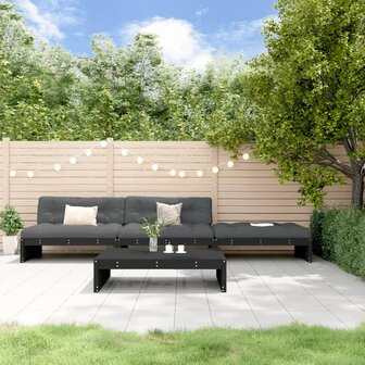 4-delige Loungeset met kussens massief hout zwart