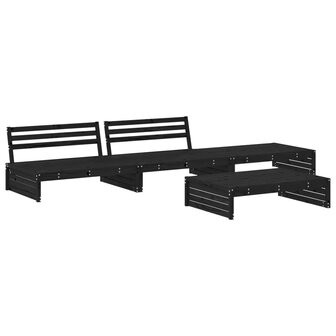 4-delige Loungeset met kussens massief hout zwart