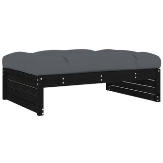 4-delige Loungeset met kussens massief hout zwart
