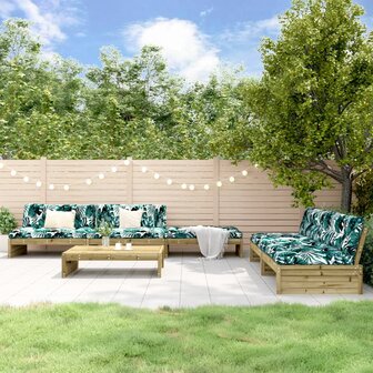 6-delige Loungeset met kussens ge&iuml;mpregneerd grenenhout