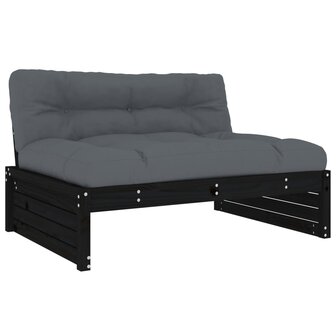 6-delige Loungeset met kussens massief hout zwart