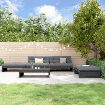 5-delige Loungeset met kussens massief hout zwart