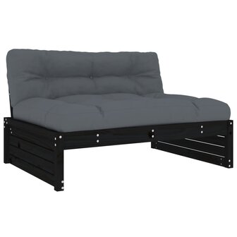 5-delige Loungeset met kussens massief hout zwart