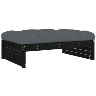 5-delige Loungeset met kussens massief hout zwart