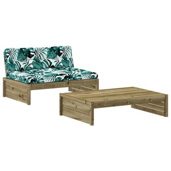 2-delige Loungeset met kussens ge&iuml;mpregneerd grenenhout