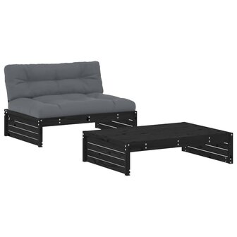 2-delige Loungeset met kussens massief hout zwart