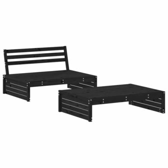 2-delige Loungeset met kussens massief hout zwart
