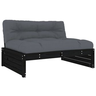2-delige Loungeset met kussens massief hout zwart
