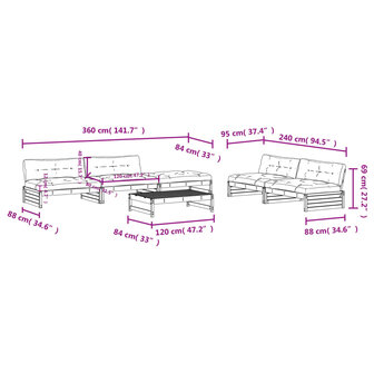 6-delige Loungeset met kussens massief hout