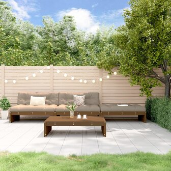 4-delige Loungeset met kussens massief hout honingbruin