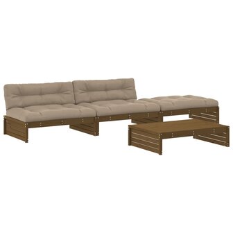 4-delige Loungeset met kussens massief hout honingbruin