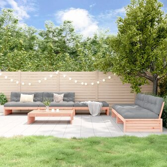 6-delige Loungeset met kussens massief douglashout