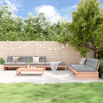 6-delige Loungeset met kussens massief douglashout