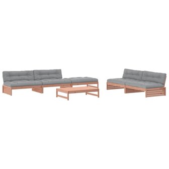 6-delige Loungeset met kussens massief douglashout