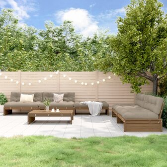 6-delige Loungeset met kussens grenenhout honingbruin