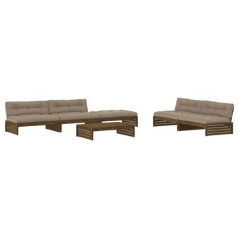 6-delige Loungeset met kussens grenenhout honingbruin