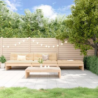 4-delige Loungeset met kussens massief hout